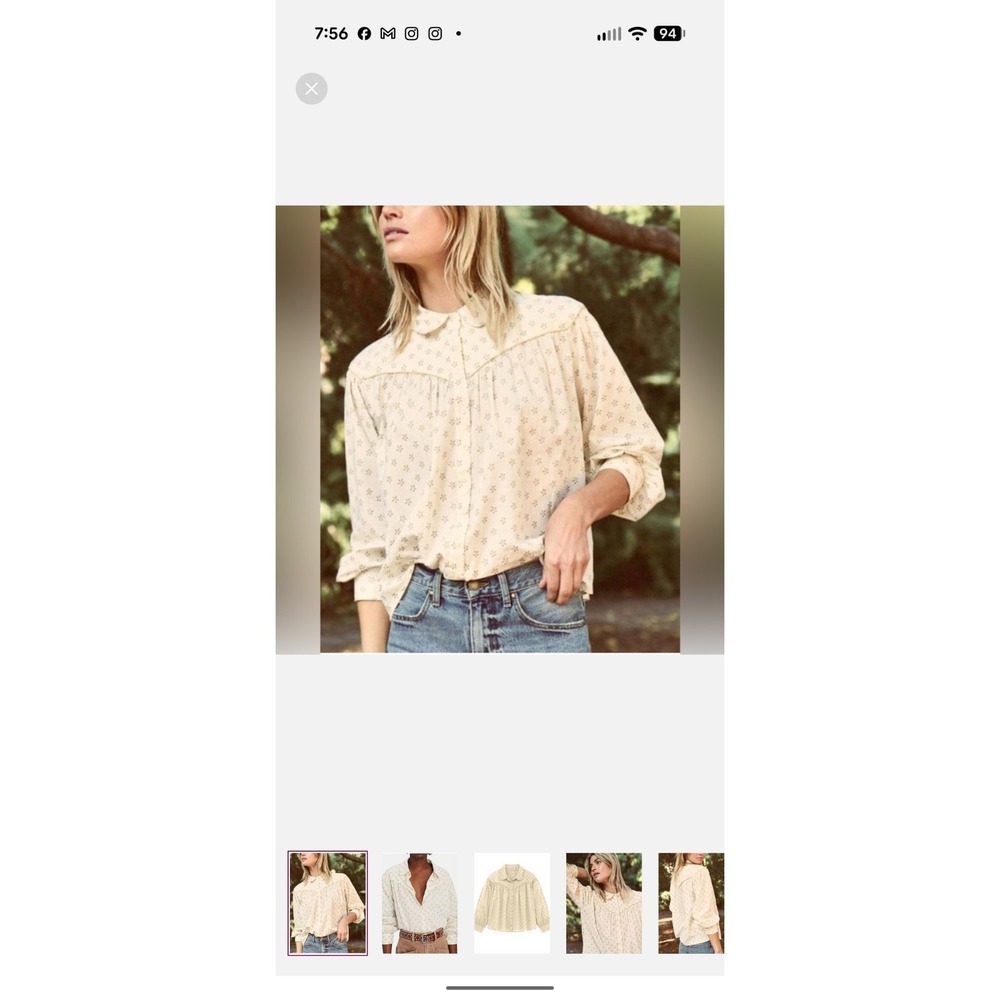 The Great Blouse Women's Westerner Long Balloon Sleeve Cotton Foil Print Top XS - Picture 2 of 10